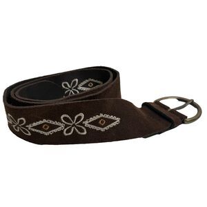 Gap Genuine Leather Belt Women Brown Hippie Flower Embroided Size M Made Italy